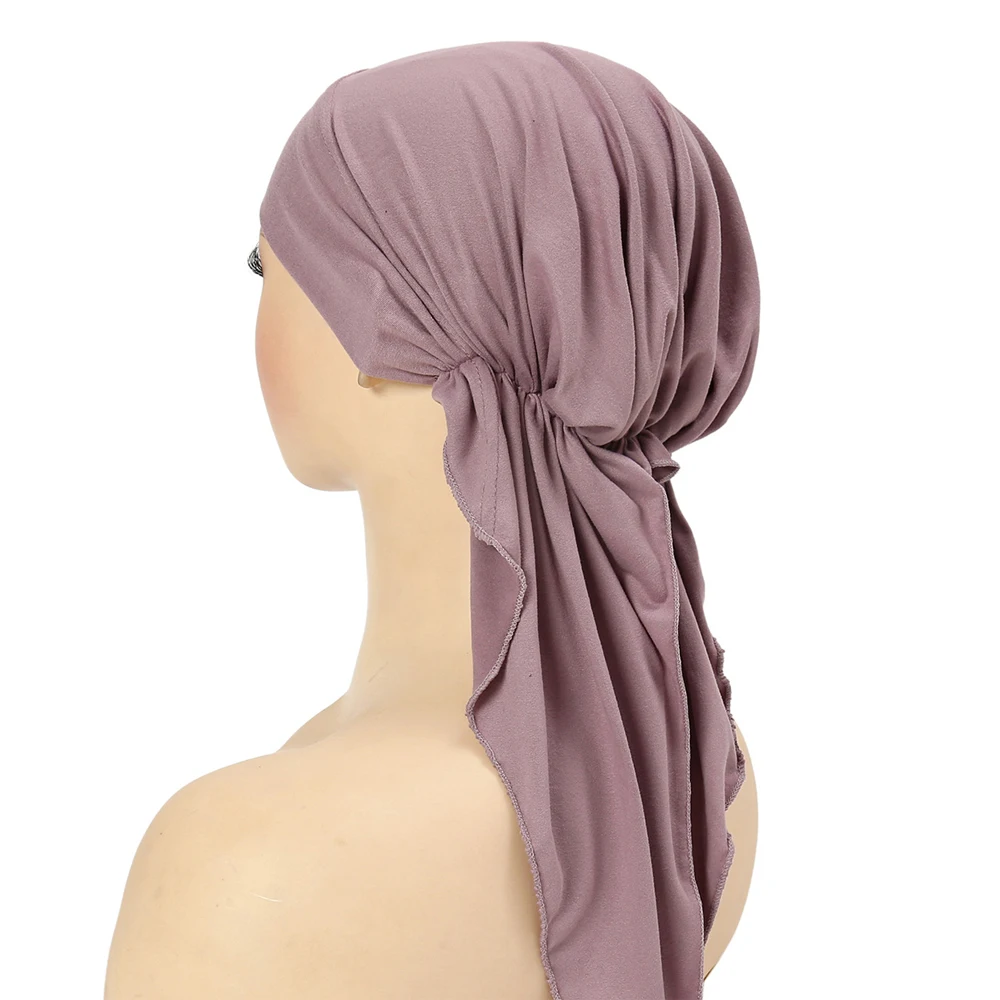 Light Purple Muslim Stretch Inner Hijab Fashion Solid Headband Scarf Ladies Polyester Turban Hats Hair Cover Caps Headscarf 2
