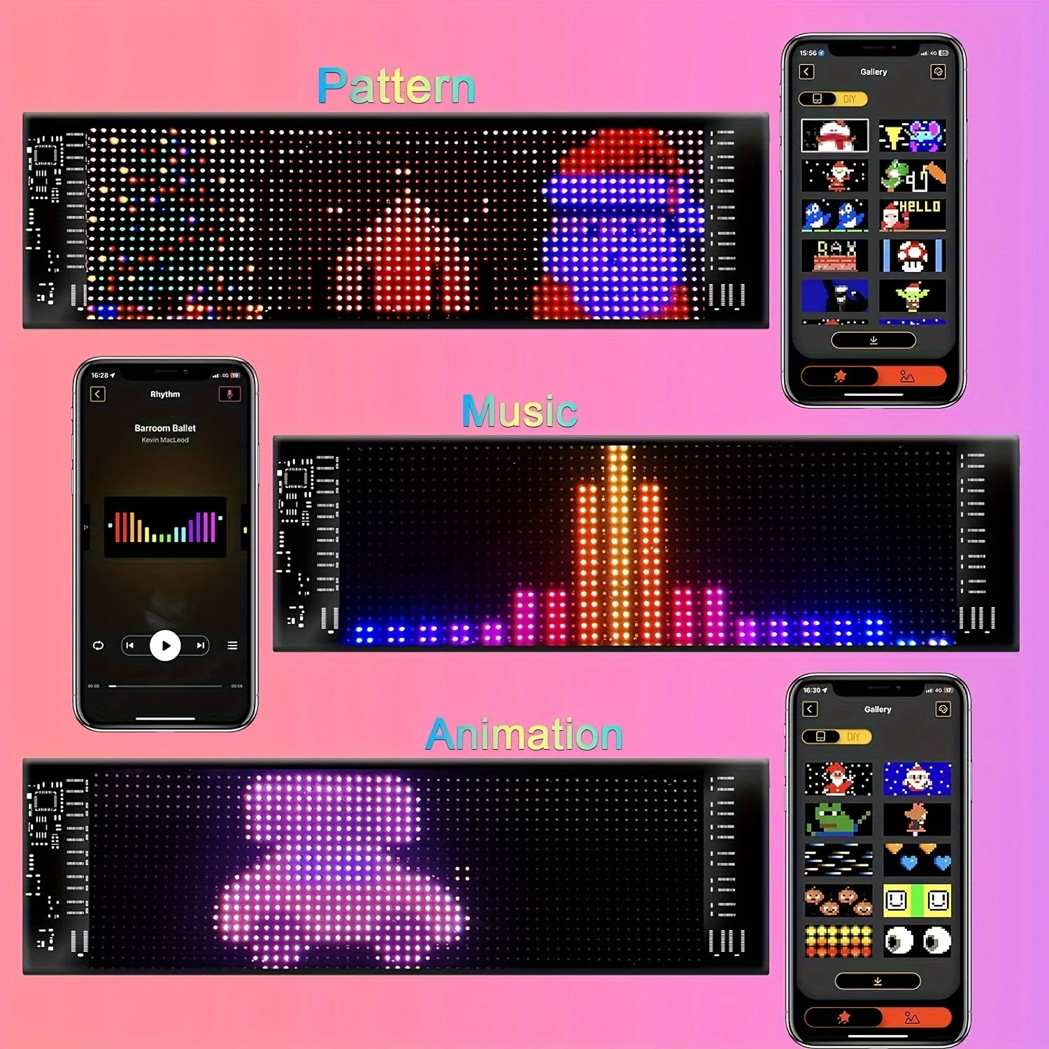 LED Matrix Panel Screen DIY 5V USB Remote Control+App Flexible Car Scrolling Display Halloween Christmas Room Home Decoration 2