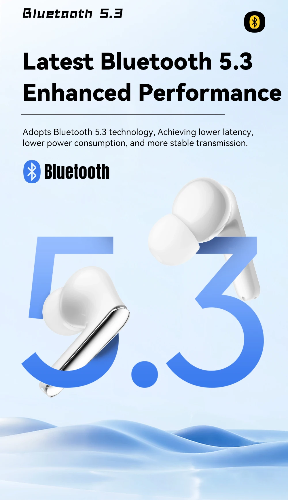 Wireless Bluetooth5.3 Headset Dual Noise Cancellation Touch Control Earbuds With