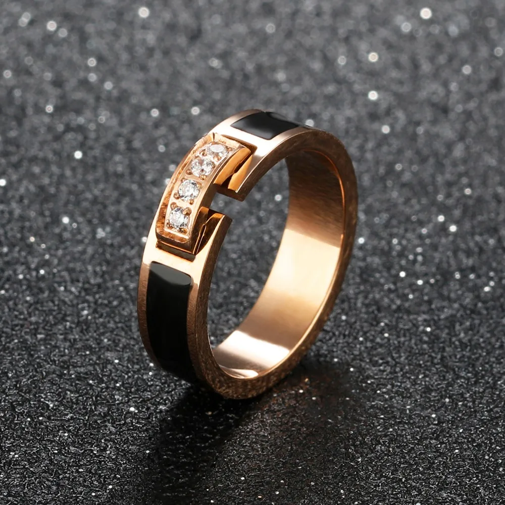 Gold Color Rings Stainless Steel Ring Finger Ring Gold Color Ring Wedding Rings Wedding Ring AENINE Trendy Stainless Steel Wedding Ring Rose Gold Color Ring For Women AAA+ Cubic Zirconia Female Engagement Jewelry AR19103