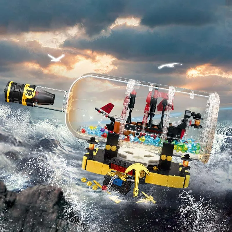 852Pcs Creative Pirate Ship Bottle Building Blocks Mattoni Leggeri In Una Bottiglia Modello Classico Giocattoli Per Bambini Fai Da Te Set Regalo Di Co