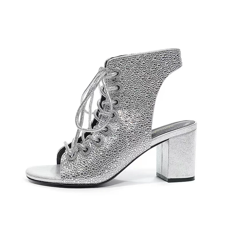 Summer Fashion Women's Sandals Sexy Hollow out Rhinestone Lace up High Heels Luxury Party Shoes Wedding Shoes Dress