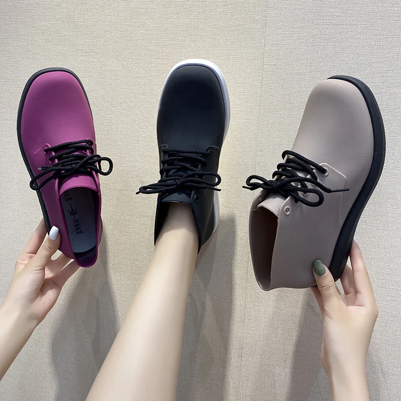 

Cute Women's Rainshoes Waterproof Non-Slip Rubber Shoes Women's Rain Boots Short Tube Korean Lace Up Flat Rain Shoes 2023