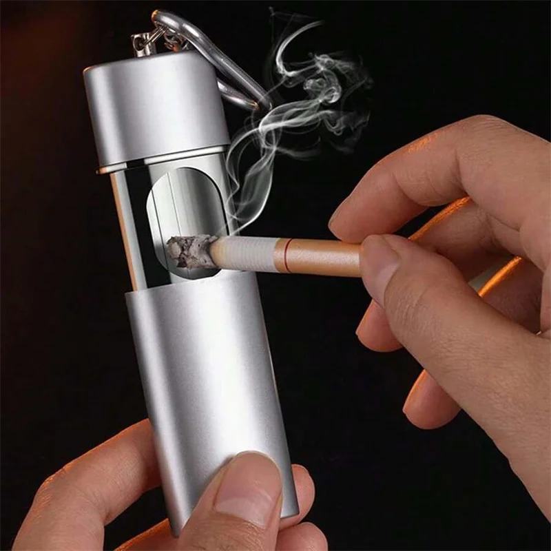 Portable Pocket Ashtray with Keychain Fireproof Metal Ashtray Metal Cigar Ash Storage Organizer Outdoor Smoking Ash Holder 2
