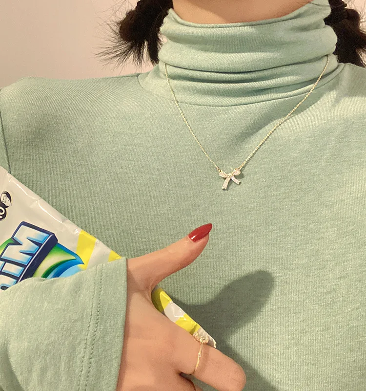 Bow Shaped Crystal Chain Necklace With Silver Beads For Women_voghion.com
