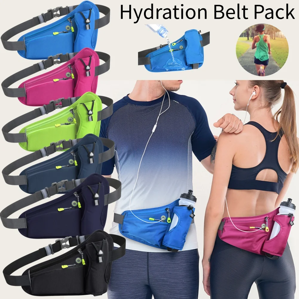 Waterproof Nylon Running Waist Bag with Water Bottle Holder for Men and Women