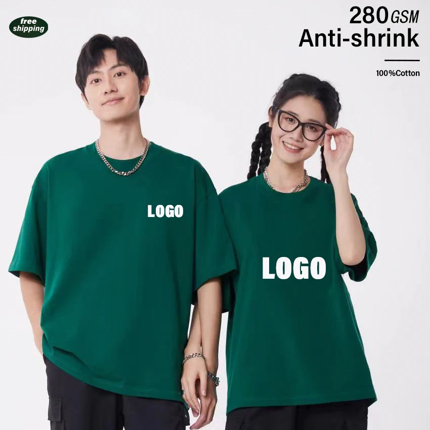 

Us Size 100% Cotton 280GMS bussiness Heavyweight T-shirt Anti-Shrink Drop Shoulder Oversized print Tshirt custom LOGO