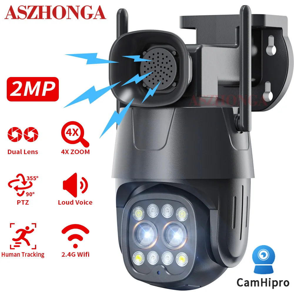 ASZHONGA 1080P 4X Zoom PTZ Camera Two-way Audio WiFi 2MP Security Surveillance Linkage Tracking Dual-Lens Home Outdoor Camera