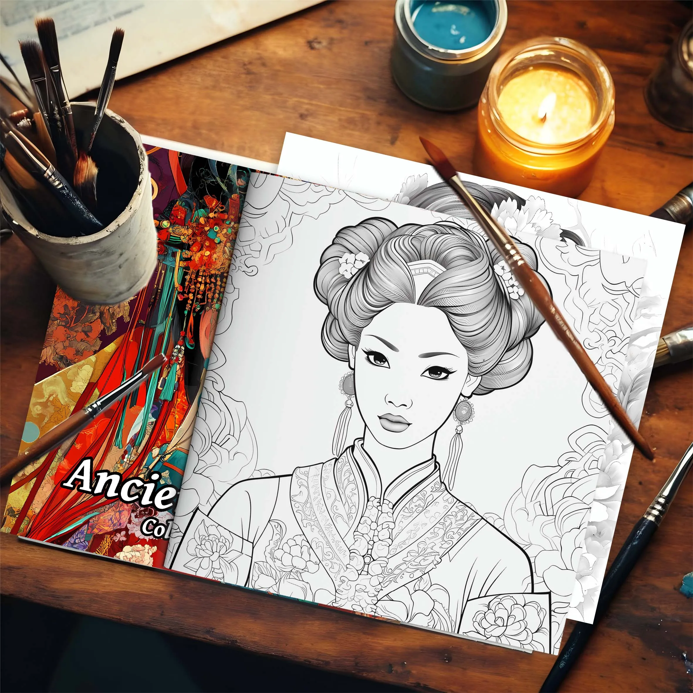 1pc Ancient Beauty coloring Book 24 Pages illustration Creative Relaxation Perfect Self-painting book For Kids And Adult 6