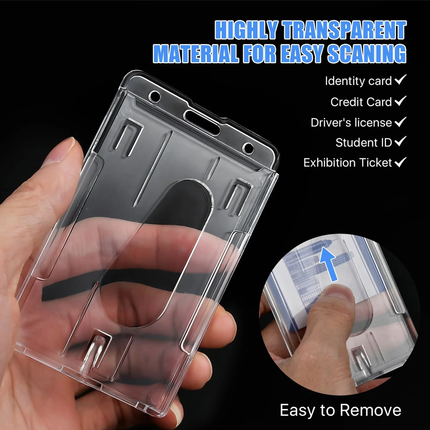 더블 카드 슬롯 ID 태그 배지 홀더(배지 릴 포함) 2 카드 보관 주최자 투명 직원 패스 작업 카드 케이스 슬리브