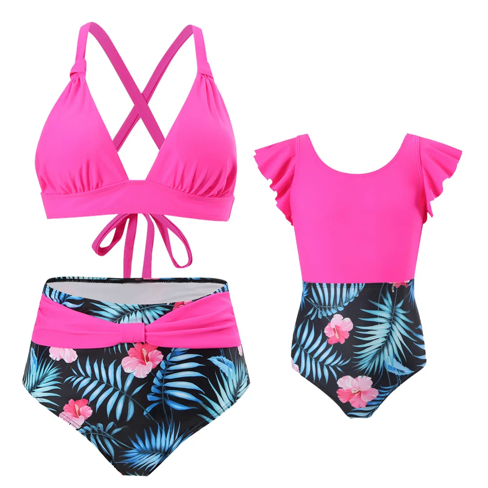

Cute Family Matching Outfits Kids Two Piece Swimwear Mother and Daughter Biniki Children Split Swimsuit Girls Beachwear Cover Up