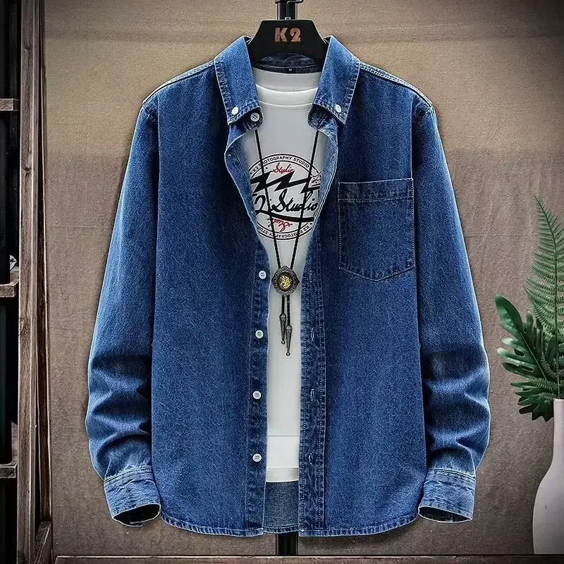 Denim Jacket Men's Long Sleeve Solid Color Shirt Hong Kong Style Clothing For Spring Autumn denim shirt