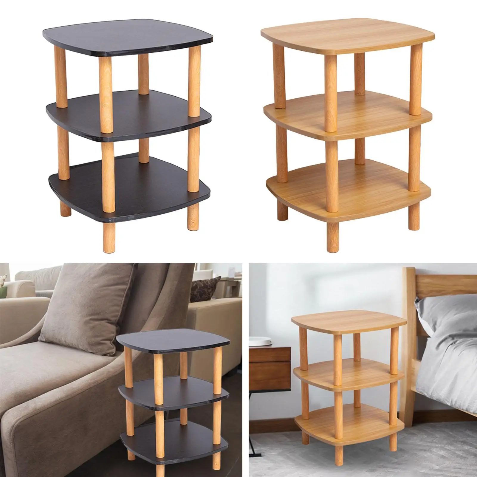 End Table 3 Tier Small Side Table Bedside Small Square Sofa Side for Sofa Living Room Office Spaces Bedroom