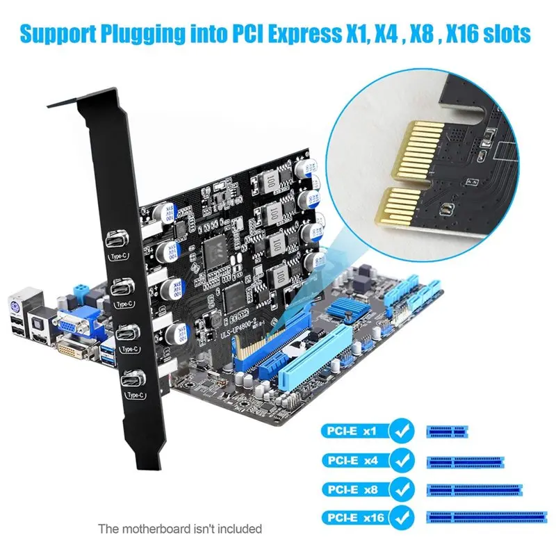 4포트 USB PCIE 카드 Pcie USB 3.0 확장 카드 4X 타입 C (로우 프로파일 브래킷 포함) 데스크탑 PC 데이터 전용