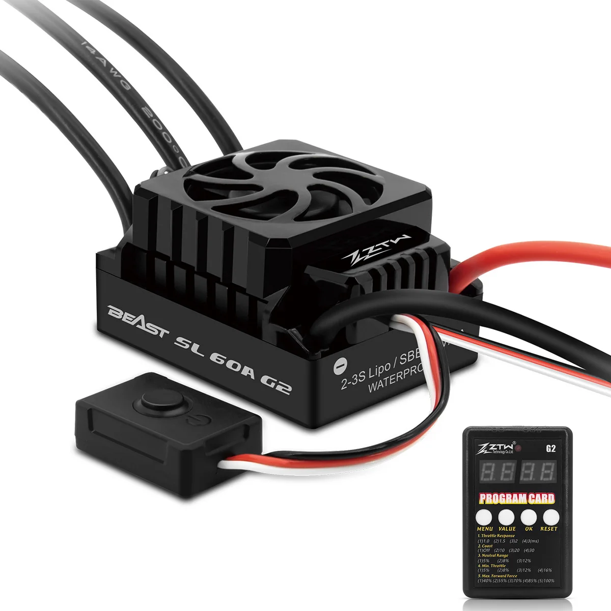 Ztw Beast Sl 60A Esc G2 Impermeabile 2-3S Con 6V/3A Bec Regolatore Di Velocità Senza Spazzole A 32 Bit Per 1/10 Rc Car Rtr Truck Buggy