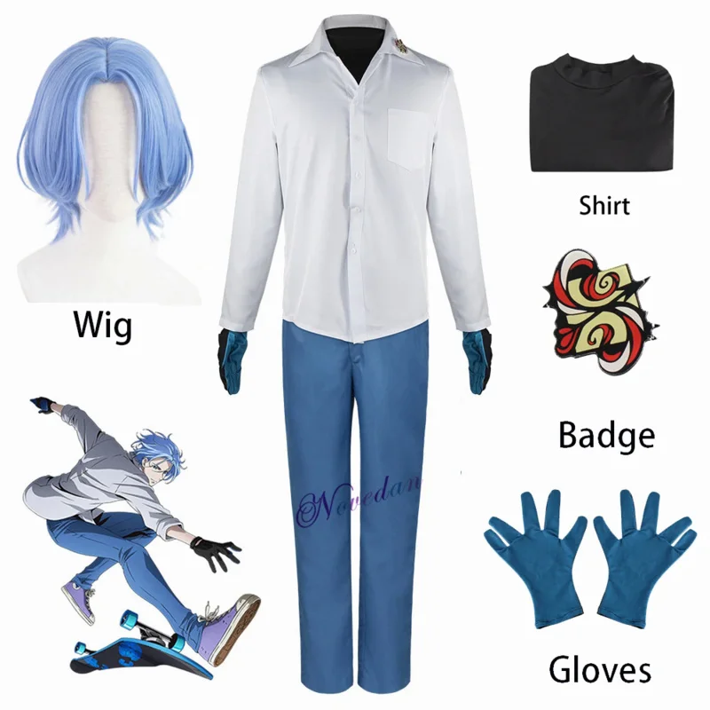

Костюм для косплея из аниме Sk8 The Infinity Langa Hasegawa, рубашка с париком, значок, школьная форма для мужчин и женщин, комплект одежды для скейтборда