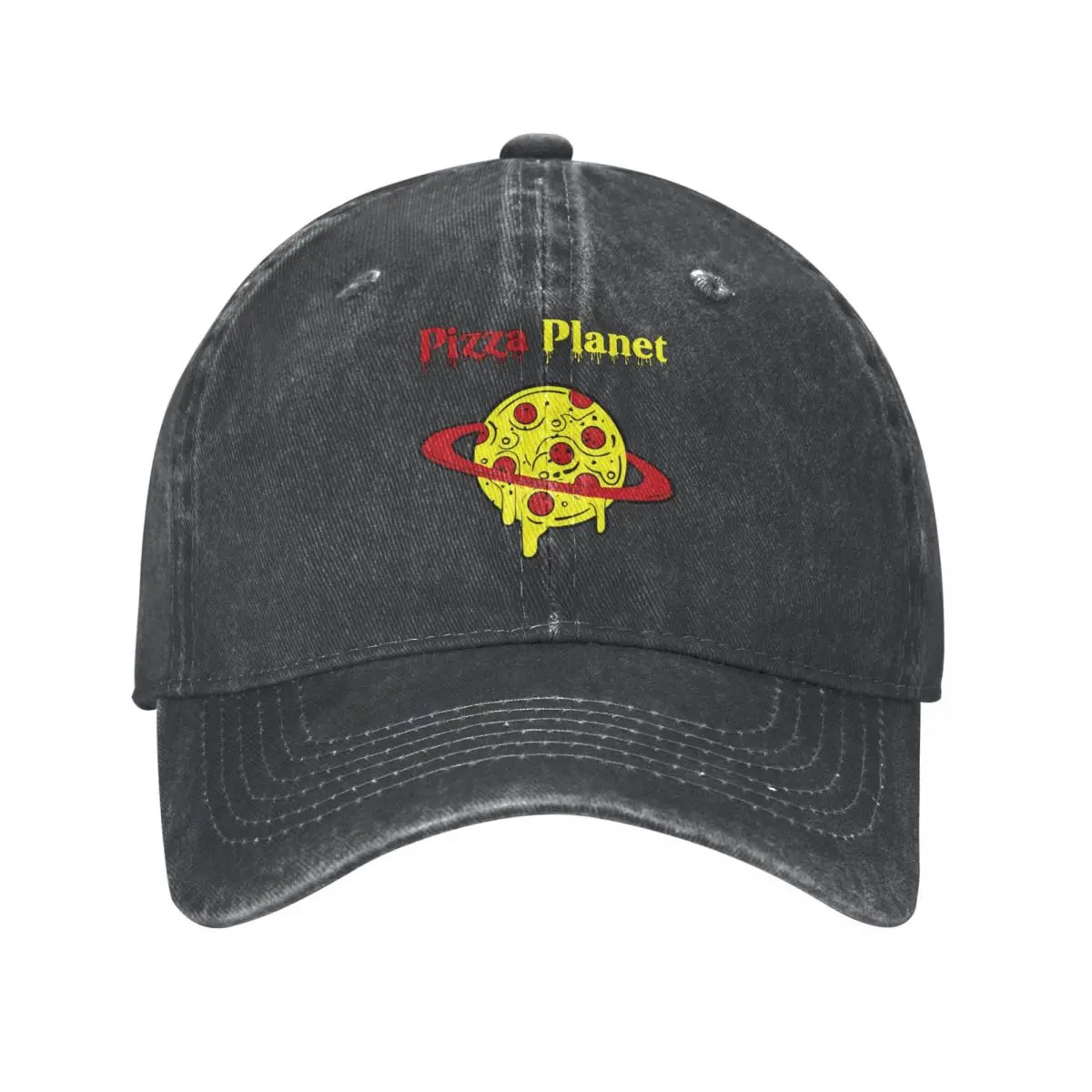 Berretto Da Baseball Pizza Planet Rings Merchandise For Men Women Vintage Distressed Washed Yellow And Red Logo Headwear Gift