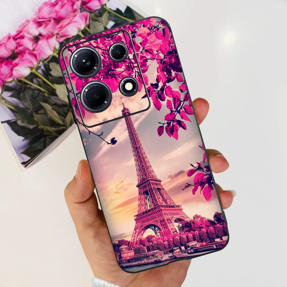 Fashion Cute Flowers Luxury Black Phone Case Back Cover