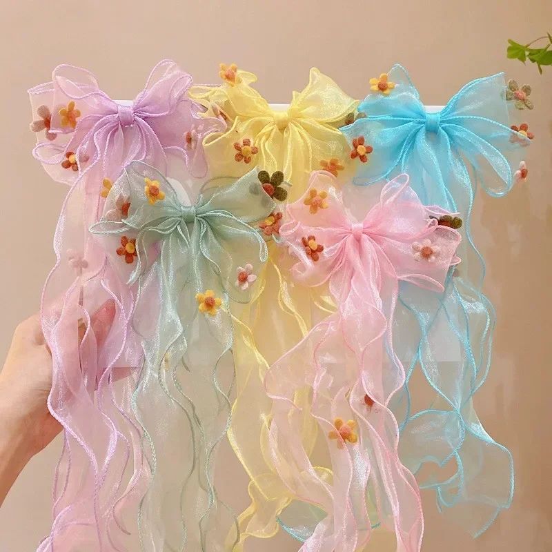 Kids Accessories Hair Pin Rainbow Bow Braided Hairpin Headpiece Princess Ponytail Streamer Hair Clip Girls Accessories