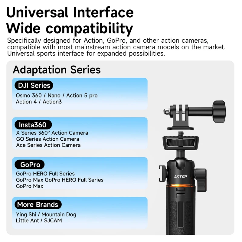 DJI Osmo360 Nano Action5 Pocket3 GoPro 13 12 Insta360 X5/4/3 Acepro 카메라용 셀카봉 핸들 확장 메탈 삼각대 액세서리