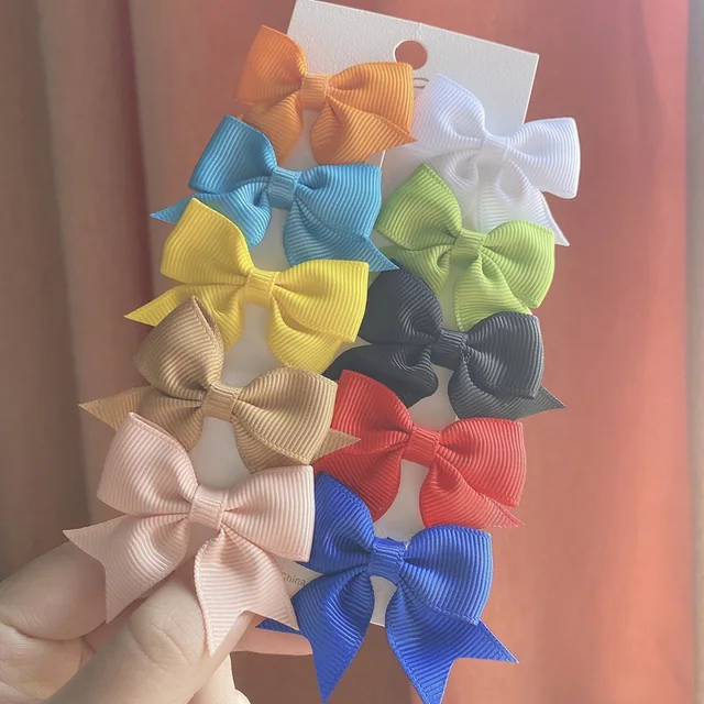 10PCS/SET  Grosgrain Ribbon MiNi Hair Bows with Clip for Girls Hairpins Boutique Barrettes Headwear Cute Kids Hair Accessories 7