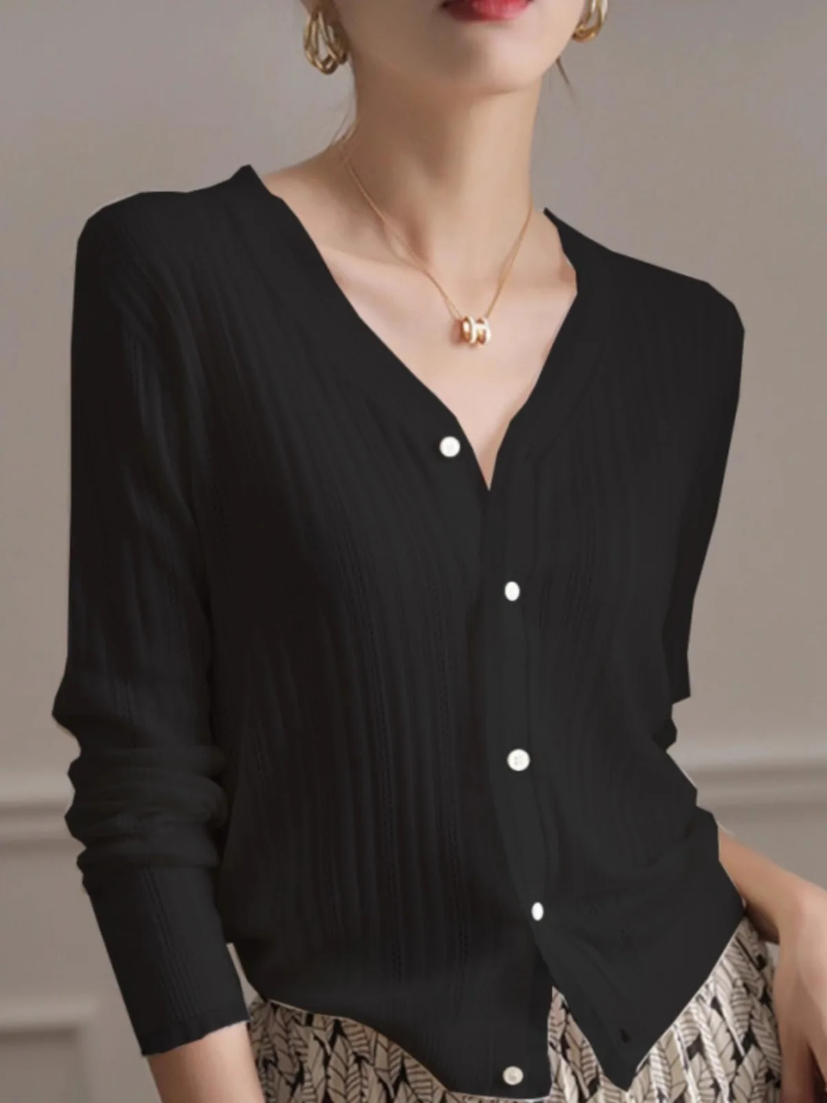 여성 레이스 브이넥 캐시미어 니트 가디건, 슬림한 울 코트, 우아한 용수철