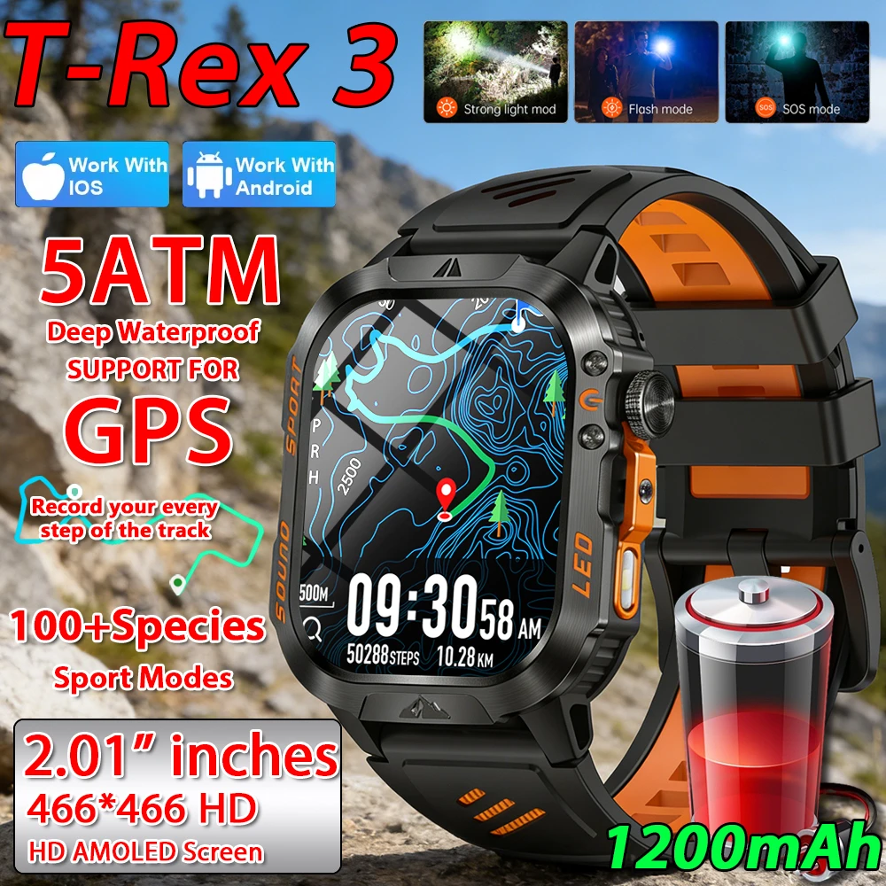 2026 New T-Rex3 Ultra 1100mAh Super Capacity Battery Adult Men Smart Watch 1.7" Large Screen Call 5ATM Waterproof Sports Watches 1