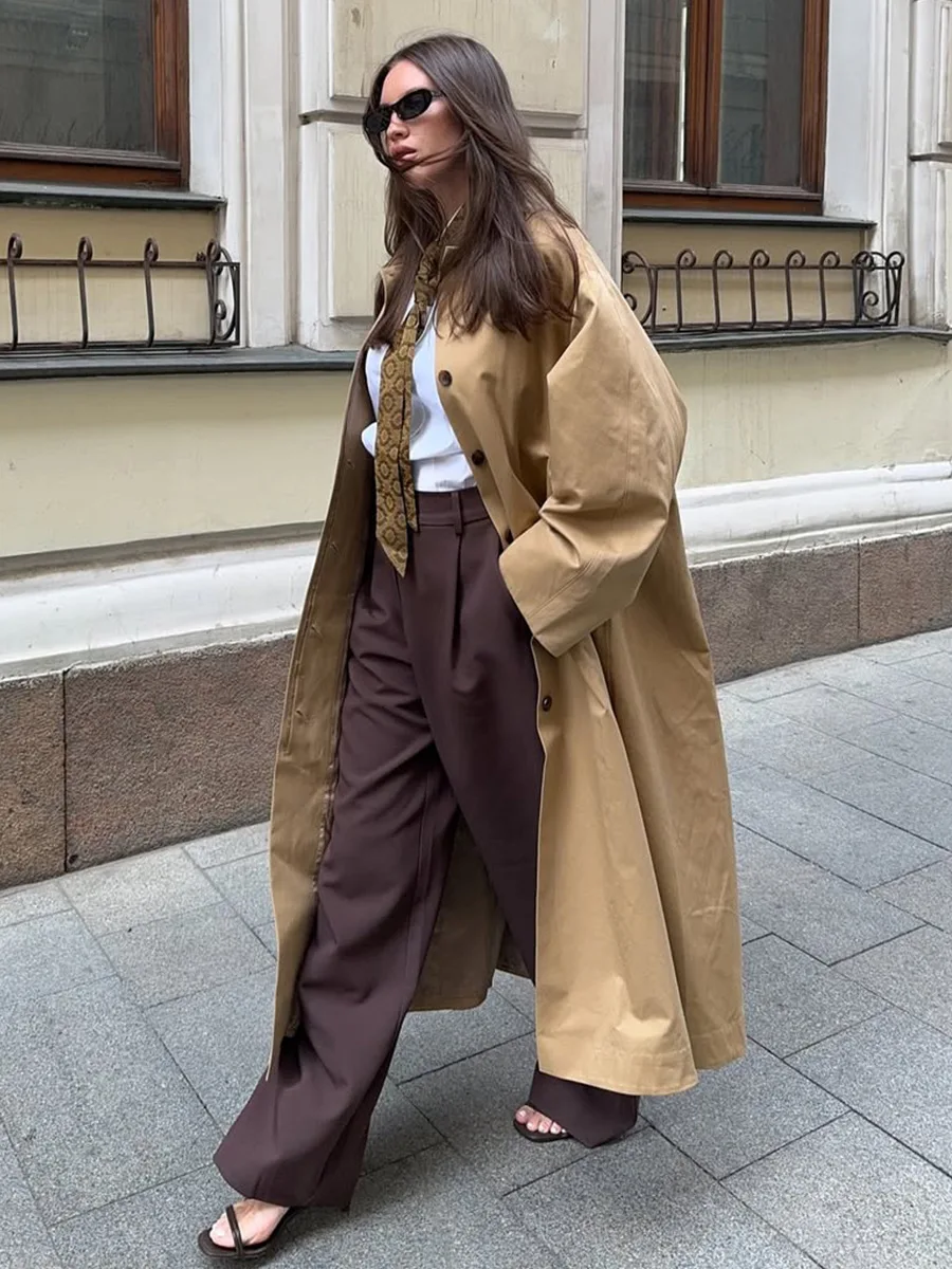 Bornladies Women's Long Trench Coat Lapel Single Breasted New Autumn Winter Jackets Cotton Loose Outerwear Trench