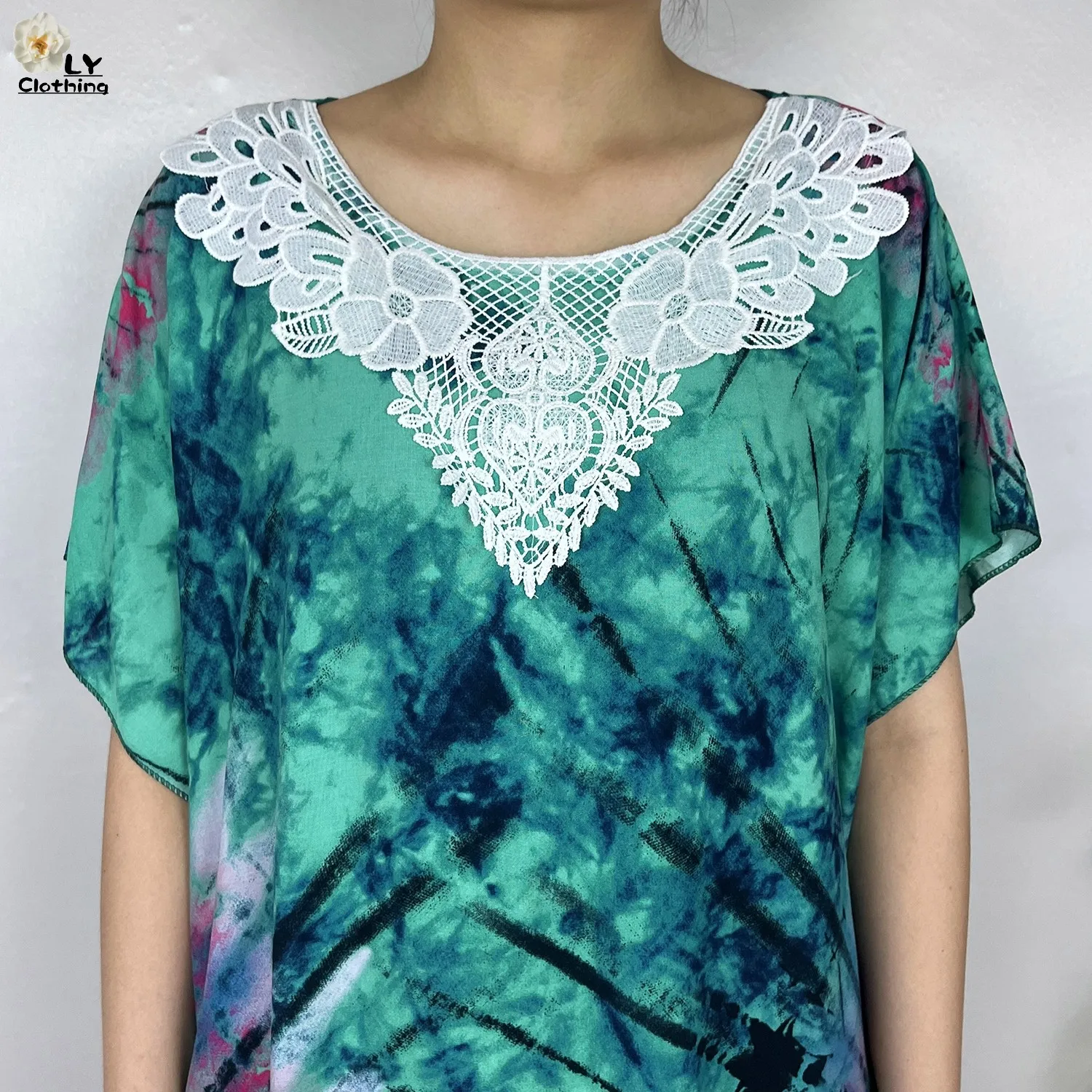 2023 Hot Selling New Abaya Short Sleeve Dress With Big Scarf African Muslim Kaftan Printed Cotton Loose Women Maxi Clothing
