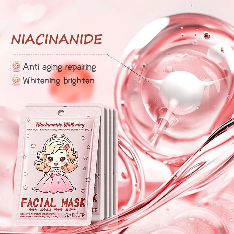5/10pcs SADOER Nicotinamide Face Mask Facial Skincare Whitening Hydrating Masks Korean Skin Care Cosmetics