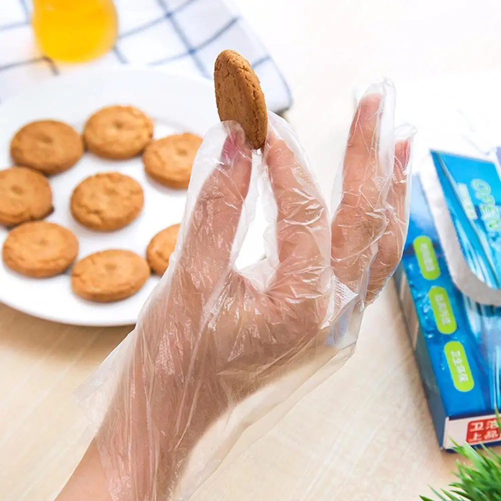 Description Picture 2 of item100PCS Disposable Gloves Transparent Waterproof Clean Hygienic Plastic Gloves Food Thickening Film Disposable Kitchenware