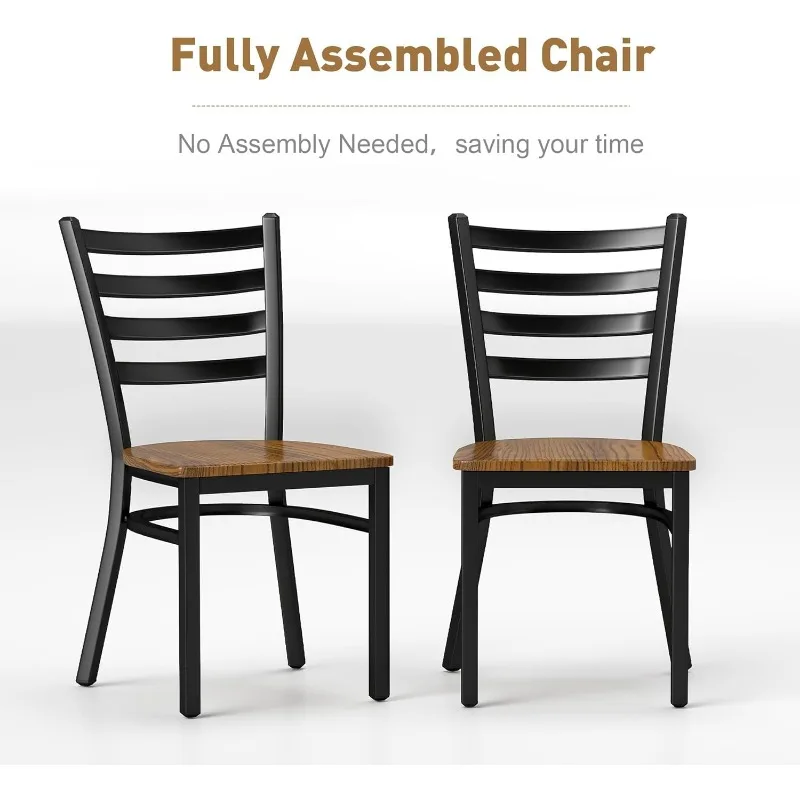 Heavy Duty Metal Dining Chair Set of 2, Commercial Stackable Chair with Wood Seat, 400 LBS Capacity for Restaurant, Dining Room 4