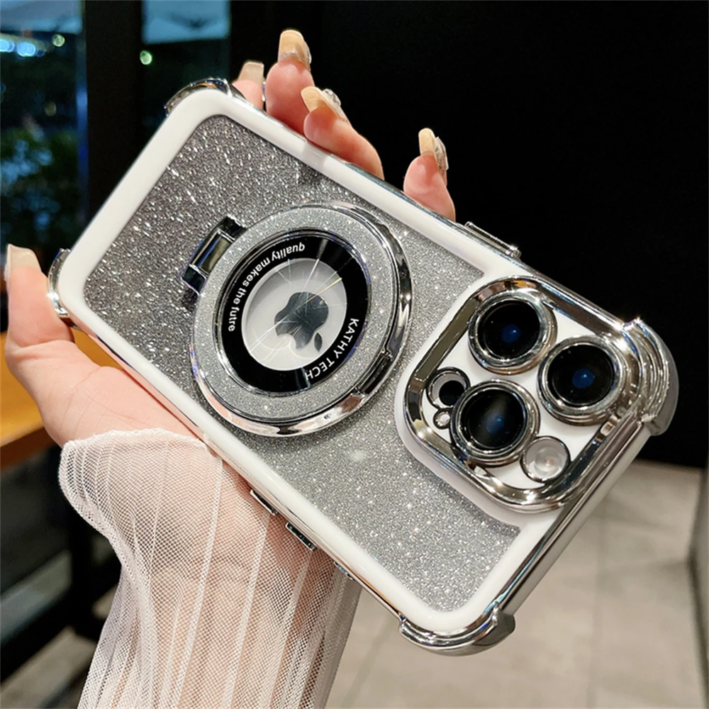 Luxury Glitter Ring Stand Magnetic Plating Clear Phone Case - Shiny Bling Silicone Cover