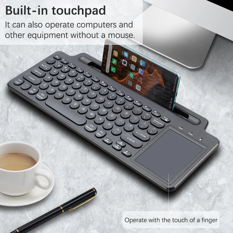 Tastiera wireless 2.4G compatibile con Bluetooth con touchpad numerico, mouse, slot per schede e tastierino numerico per TV Box iOS/Android._voghion.com
