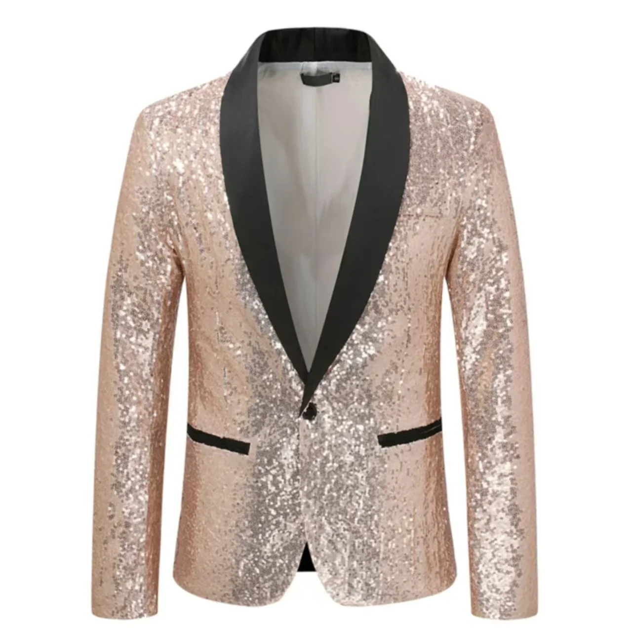 thumbnail image 1 of Traje de hombre con lentejuelas, chaqueta individual, solapa de pico, traje ajustado, esmoquin de fiesta, trajes de hombre para fiesta, vestido de noche, traje de actuación en el escenario, 1 of 5