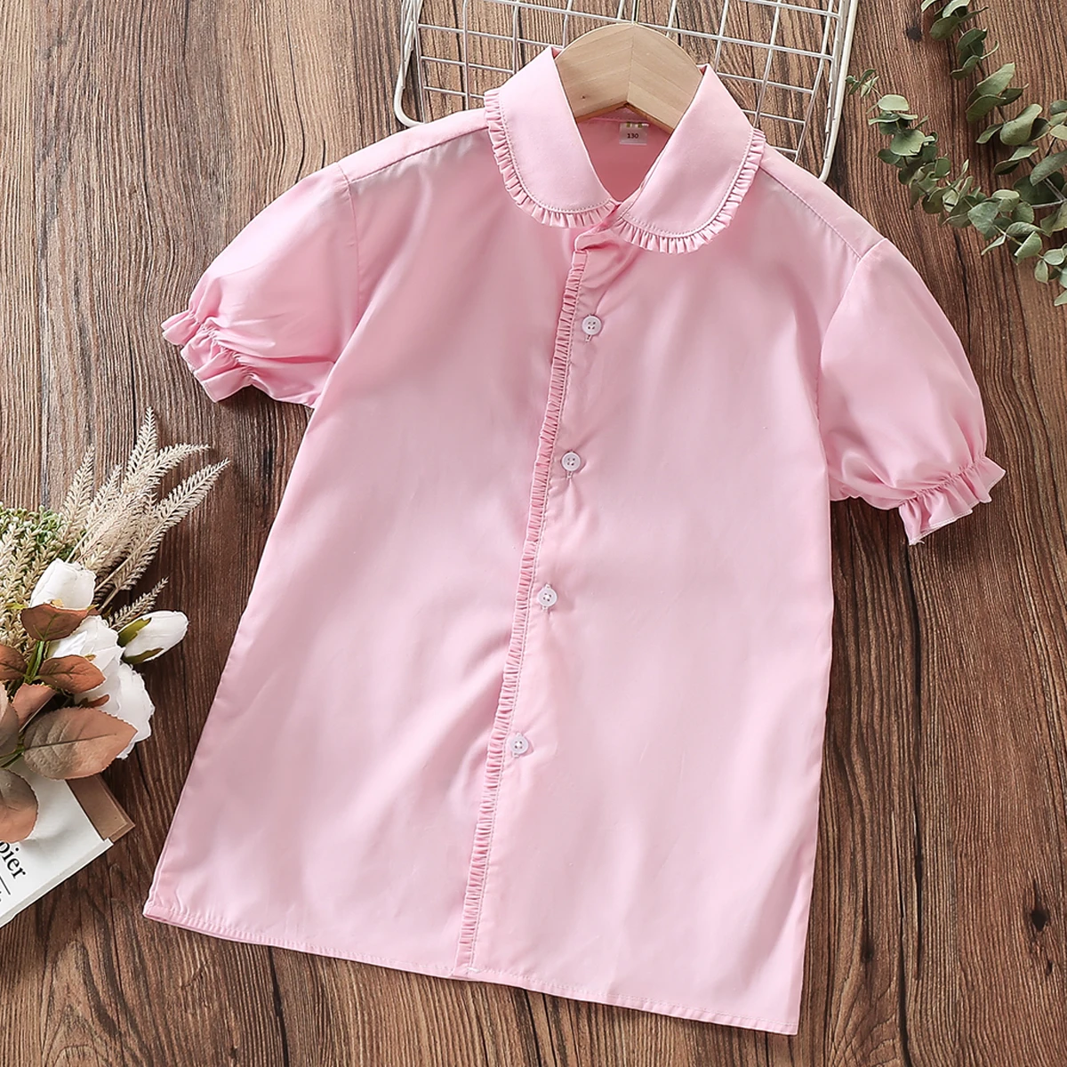 

Kids White Shirts for Girls School Blouses Ruffle Short Sleeve Teenagers Children Clothing Summer Costumes 6 8 9 10 11 12 Years