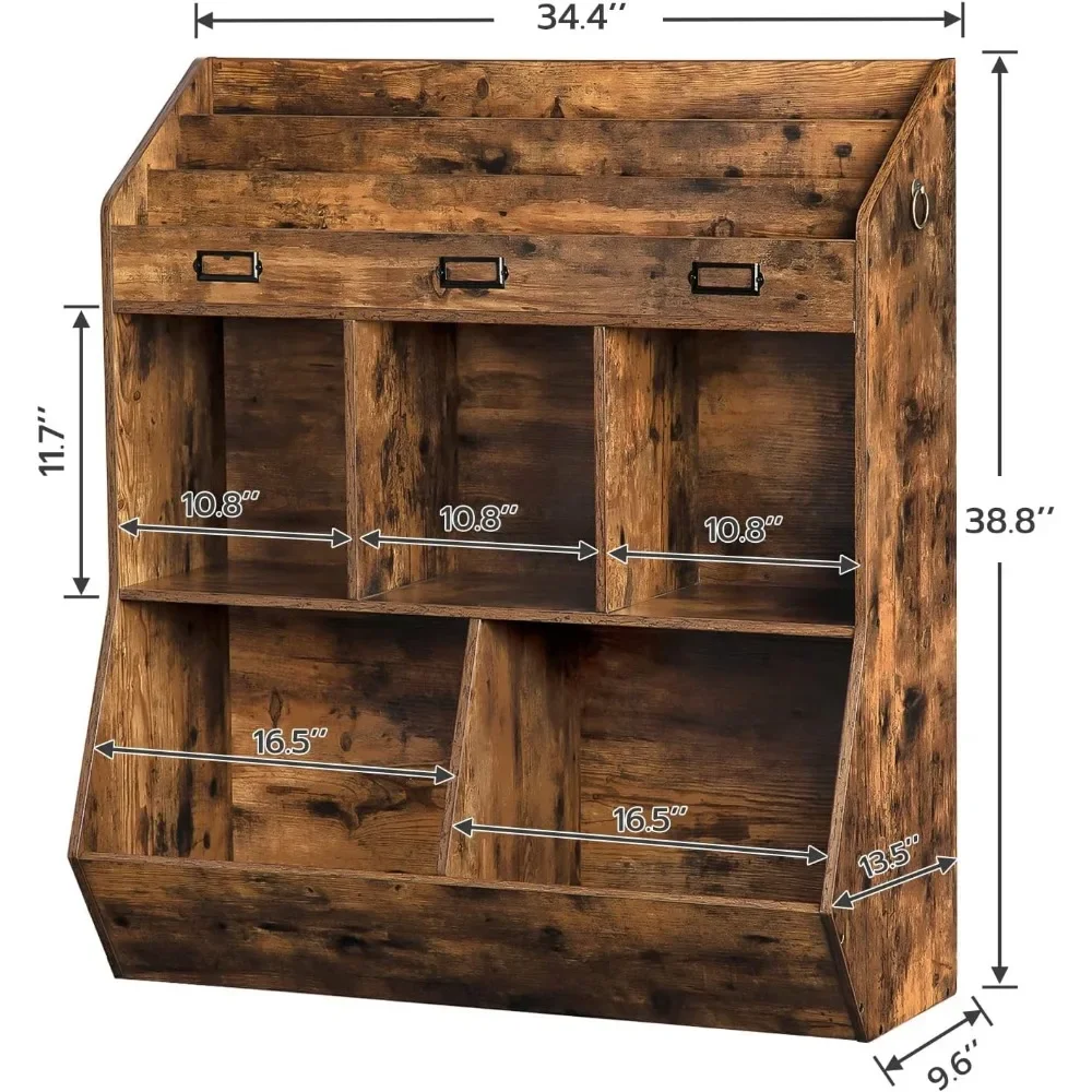 Kids Bookshelf, Toy Storage Organizer, Bookshelf for Kids, 5 Compartments and 3-Layer Shelves, Bookcase Footboard 3
