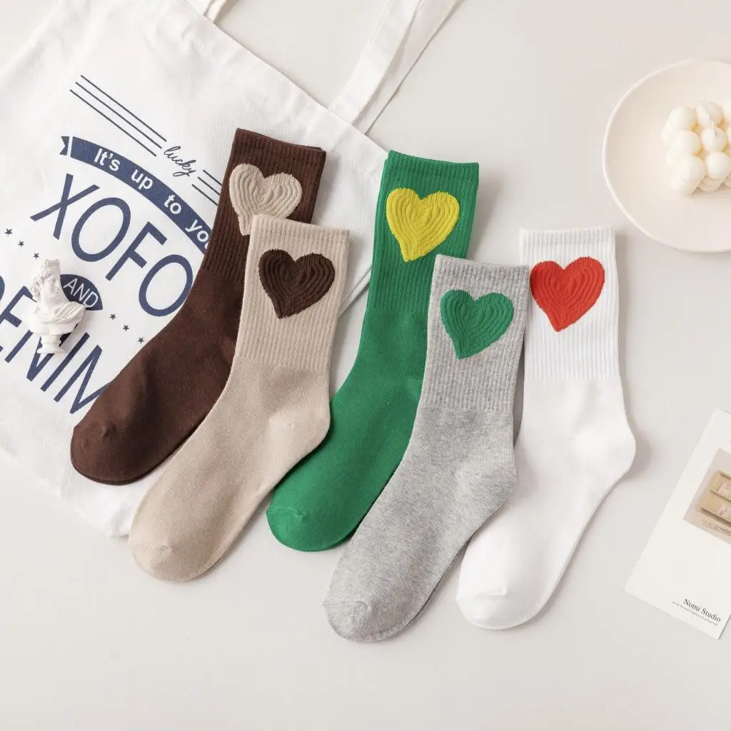 

Tide Kawaii Korean Style Women Socks Love Heart Pattern Cute Female Ladies Sokken Happy Socks Sweet Gift For Girls Calcetines
