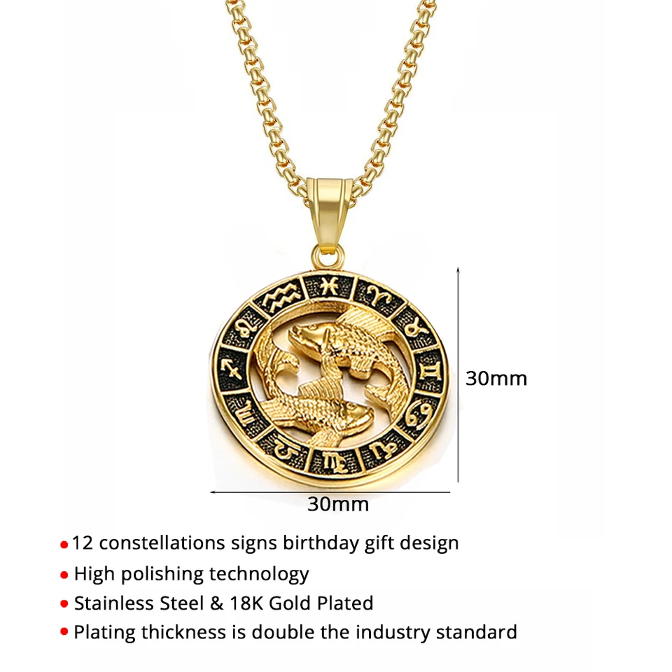 Zodiac Sign Leo Scorpio Pendant Necklace for Women/Men Gold Color