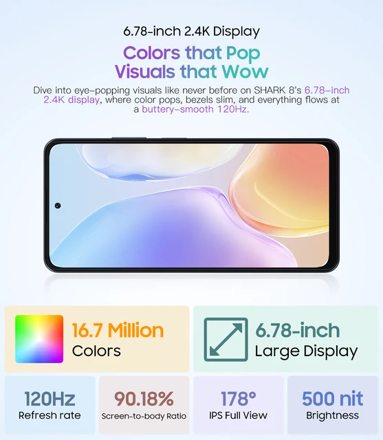 Blackview SHARK 8 Smartphone Android13 G99 Mobile Phone 6.78'' 120Hz 2.4K  Display 8GB+8GB RAM, 128GB/256GB ROM 64MP Cellphone - AliExpress