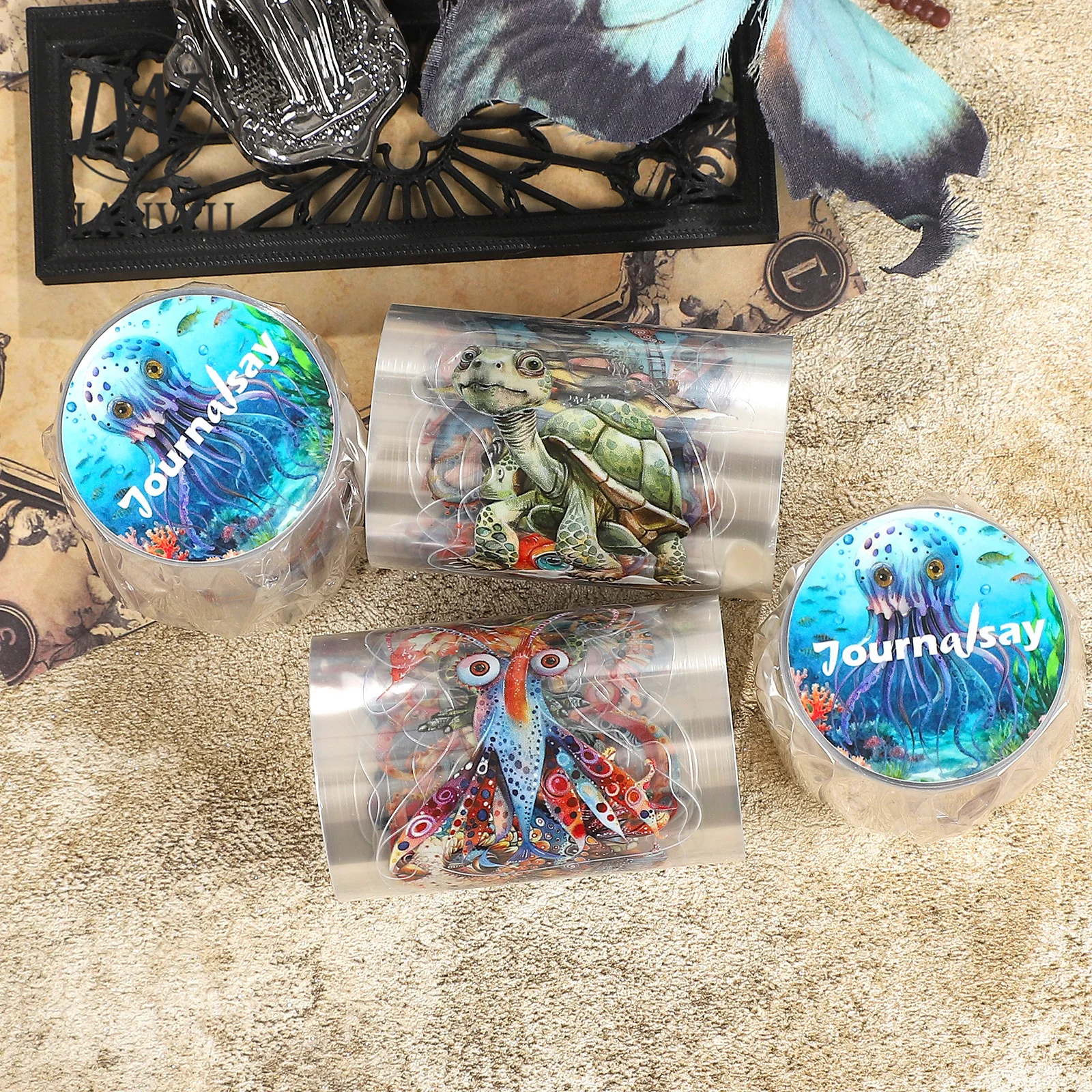 JIANWU 60mm*200cm 빈티지 해저 동물 풍경 소재 콜라주 스크랩북 PET 테이프 창의적인 DIY 저널 문구류