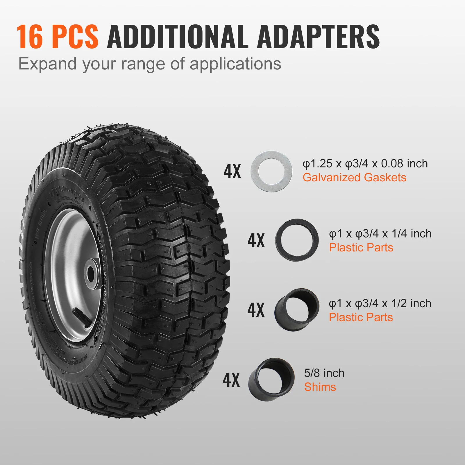 SucceBuy Lawn Mower Tires Turf Pneumatic Tires 2-Pack Tire and Wheel Assemblies 16 PCS Adapters for Riding Mowers Lawn Tractors