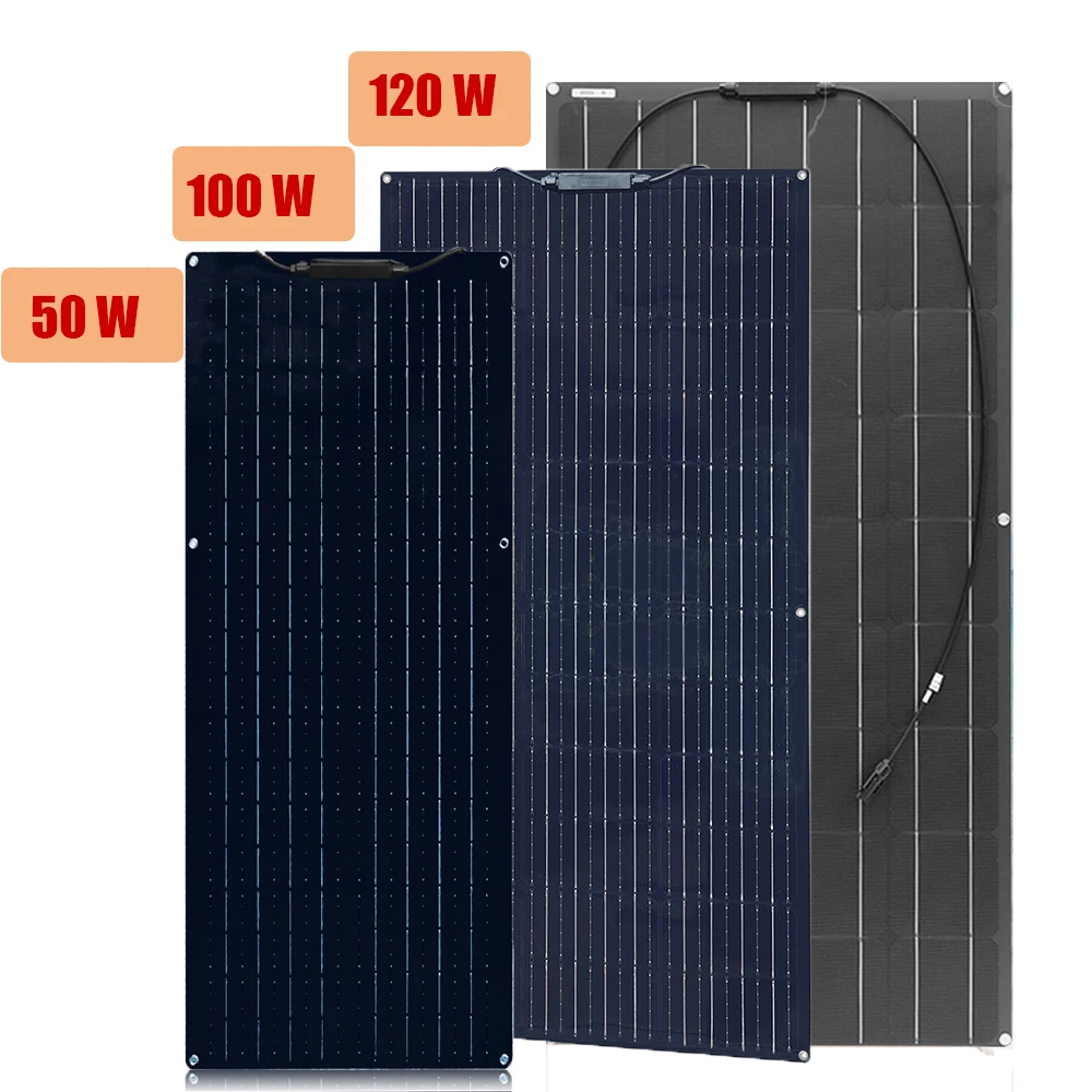 Solar Panel Pannello Solare Flessibile 18V 50W 100W 120W Caricatore Solare Pannello Fotovoltaico Monocristallino Da 12 Volt Per Batteria Al Piombo Al 