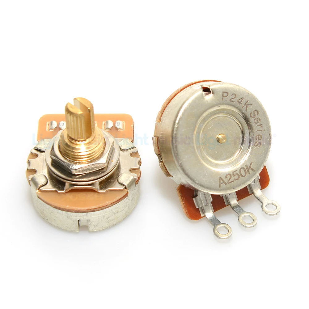 10PCS 250K 500K Guitar Potentiometers Brass 3/8" Short Shaft 24-Tooth Pots 15.5mm for Guitar Parts