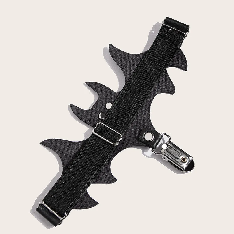 Neuer Sockenhalter mit Fledermausflügel-Herz, dunkler Punk-Stil, verstellbarer Damen-Strumpfgürtel mit Gummizug. – Detail 6