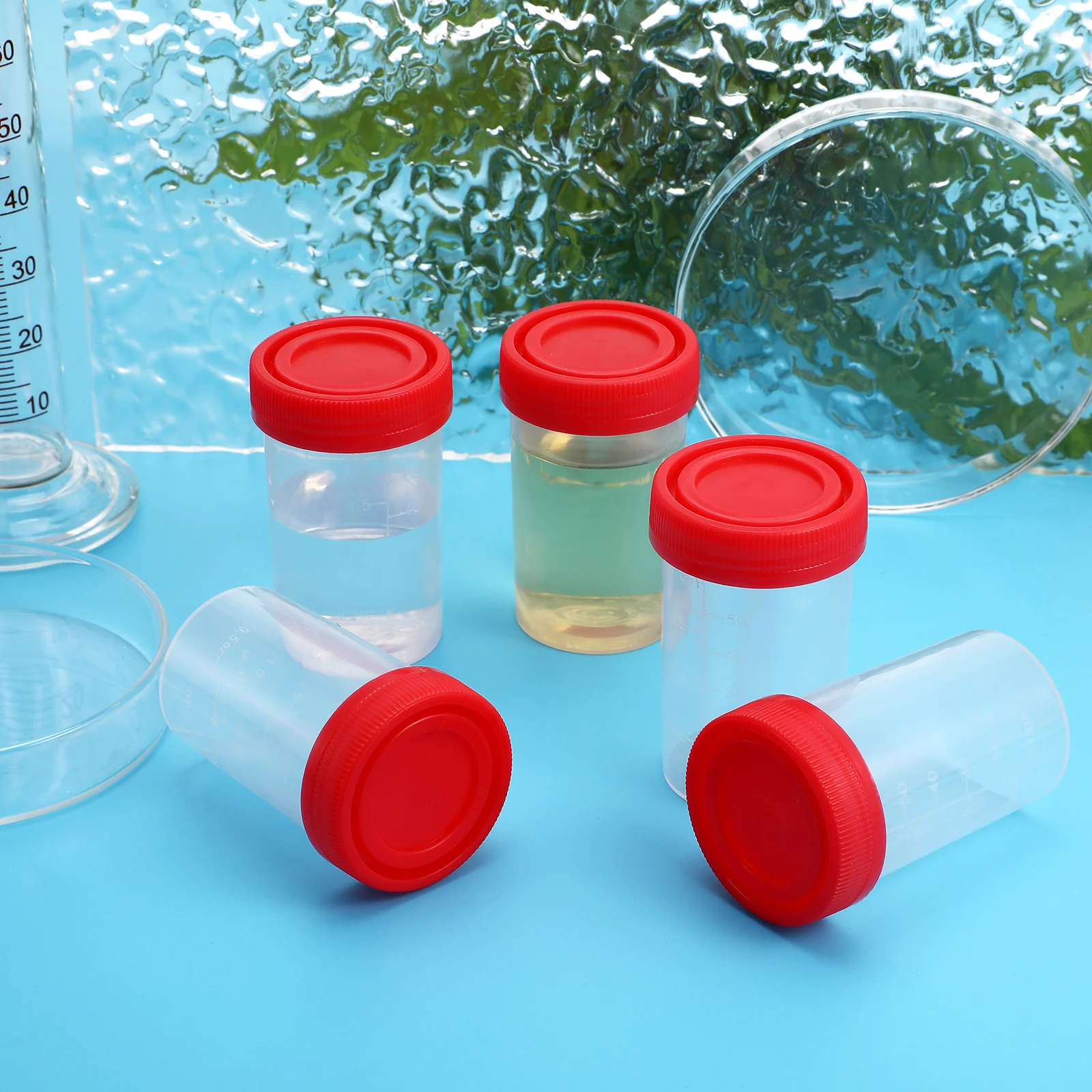 10 Pcs Medical Urine Cup Specimen Pot Graduated Container Sample Bottles for with Cover Cups Plastic