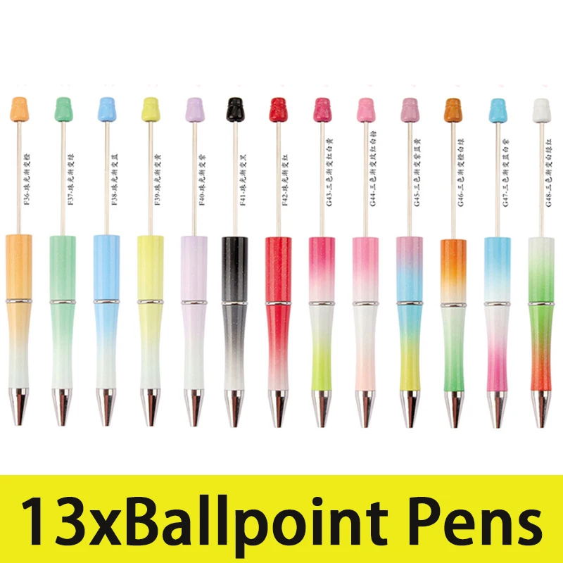 

13Pcs Plastic Beadable Pens Bead Pens Multicolor Beads Black Ink Ballpoint DIY Bead Pen for Kids Students