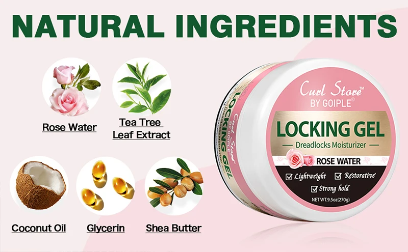 GOIPLE 9.5oz Rose Water Locking Gel Strong Hold Dreadlocks Moisturizer Anti Frizz Hair Gel Locks and Twist Braid Conditioner