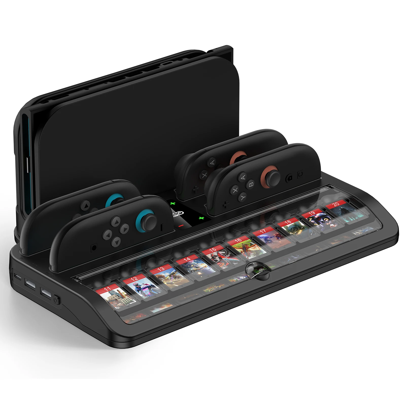 BEBONCOOL SC200 Switch2 충전 도크 4-컨트롤러 고속 충전 20 게임 카드 보관 2 USB 듀얼 레이어 파티 게임