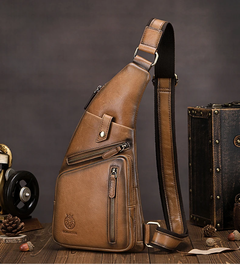 Herren Echtleder Crossbody Brusttasche Vintage Crossbody Reisetasche Multifunktionale Reißverschluss-Schultertasche – Detail 4